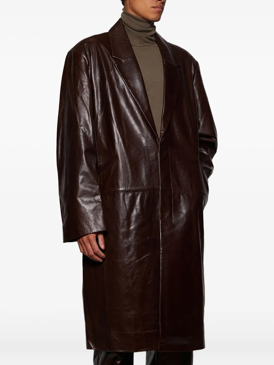 single-breasted leather coat