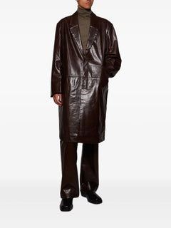 single-breasted leather coat