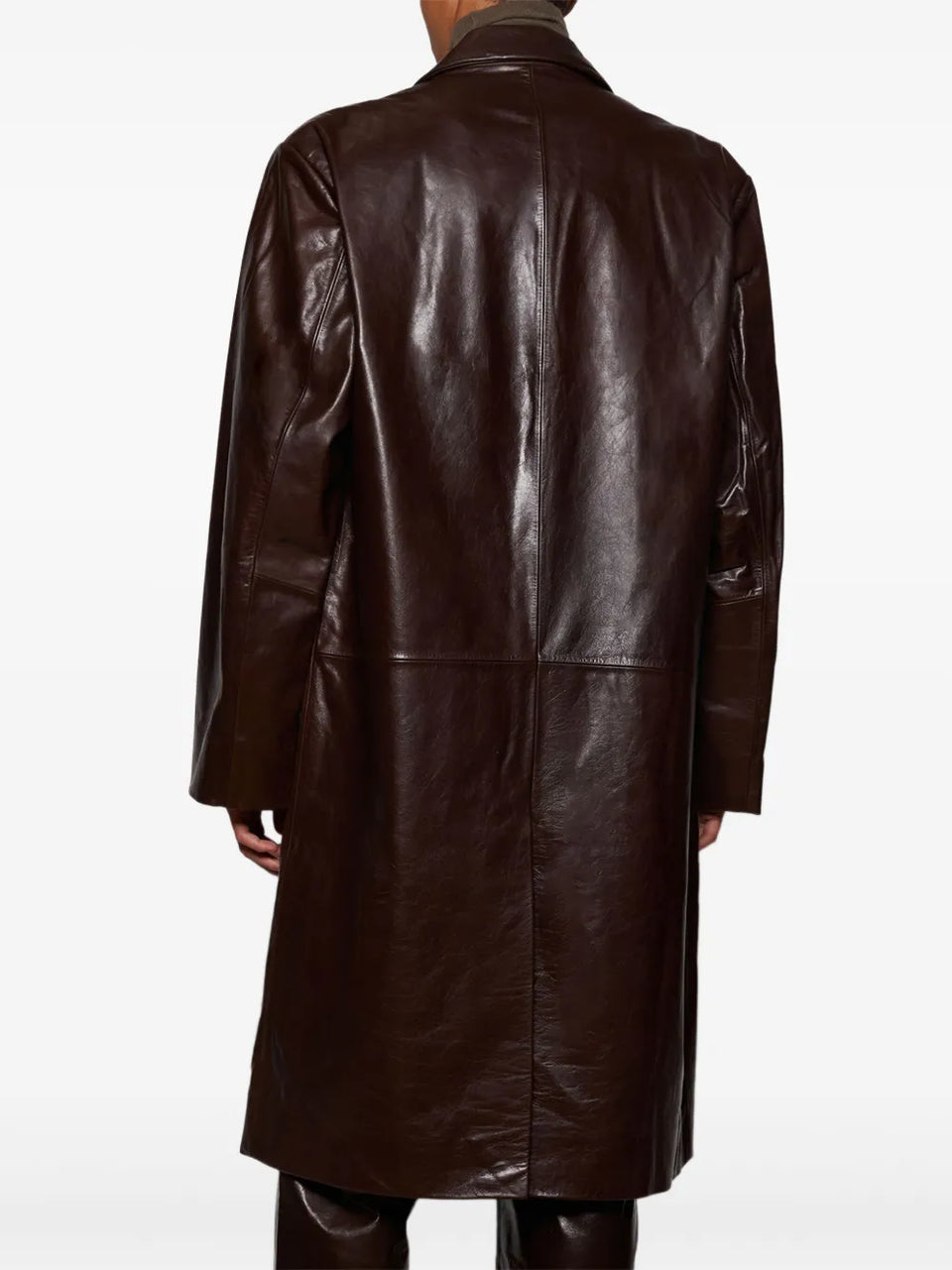 single-breasted leather coat