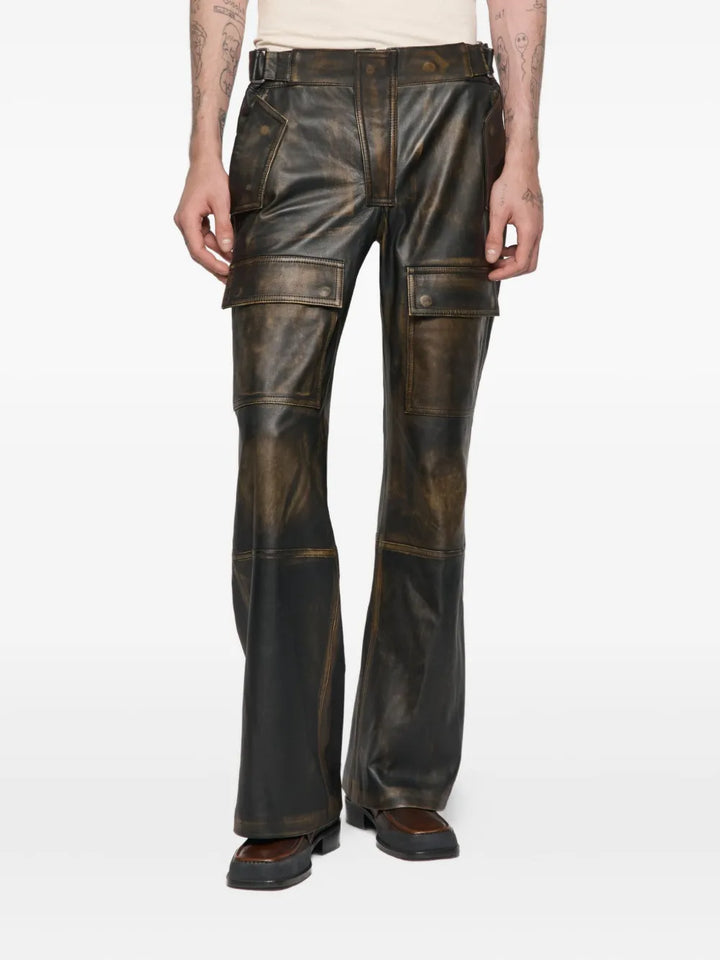 leather moto cargo trousers