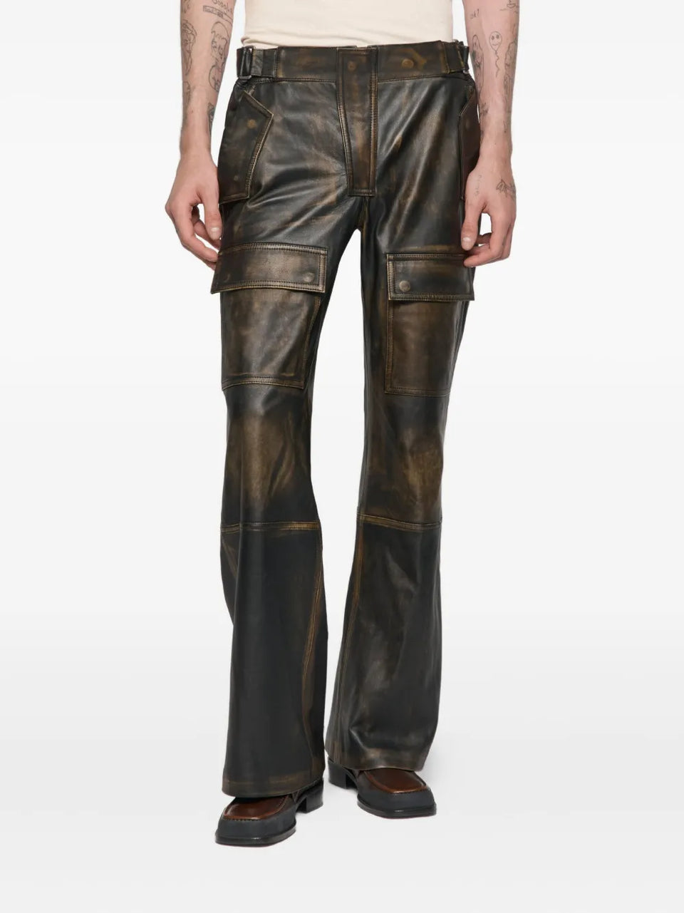 leather moto cargo trousers