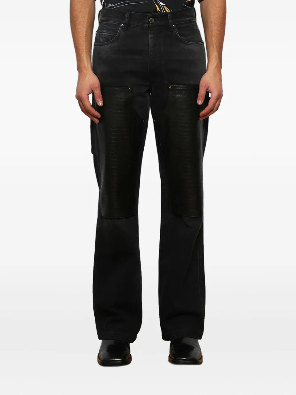 embossed-panel carpenter jeans