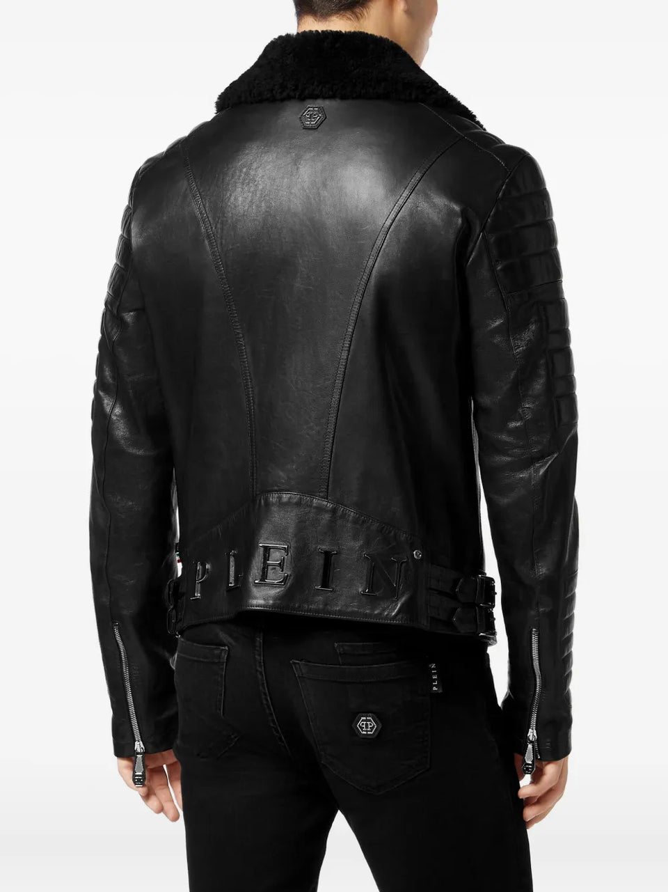 shearling-collared biker jacket