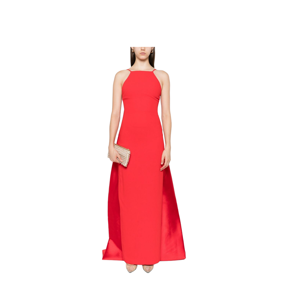 Halterneck Sleeveless Fitted Bodice Floor-Length Skirt Train Detail Dress