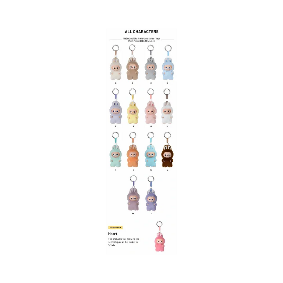 Pop Mart Labubu The Monsters Pin for Love Series Vinyl Plush Pendant (A-M) Single Blind Box