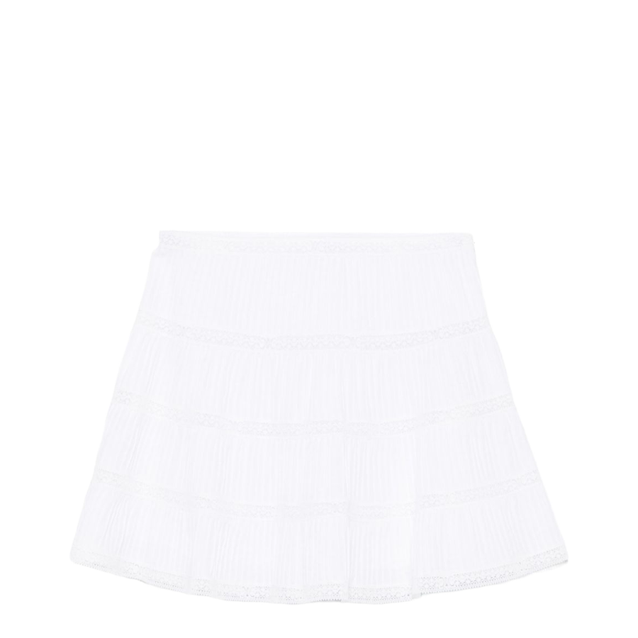 Mini Skirt with Embroidered Trims in Batiste Cotton