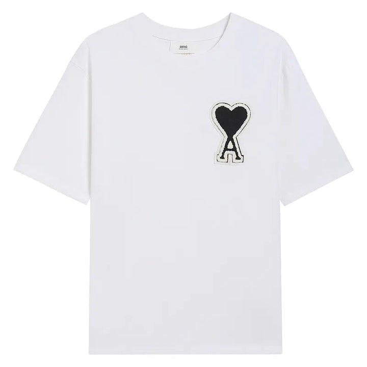 Ami Paris Pure Cotton Heart Embroidered Couple Unisex White T-Shirt