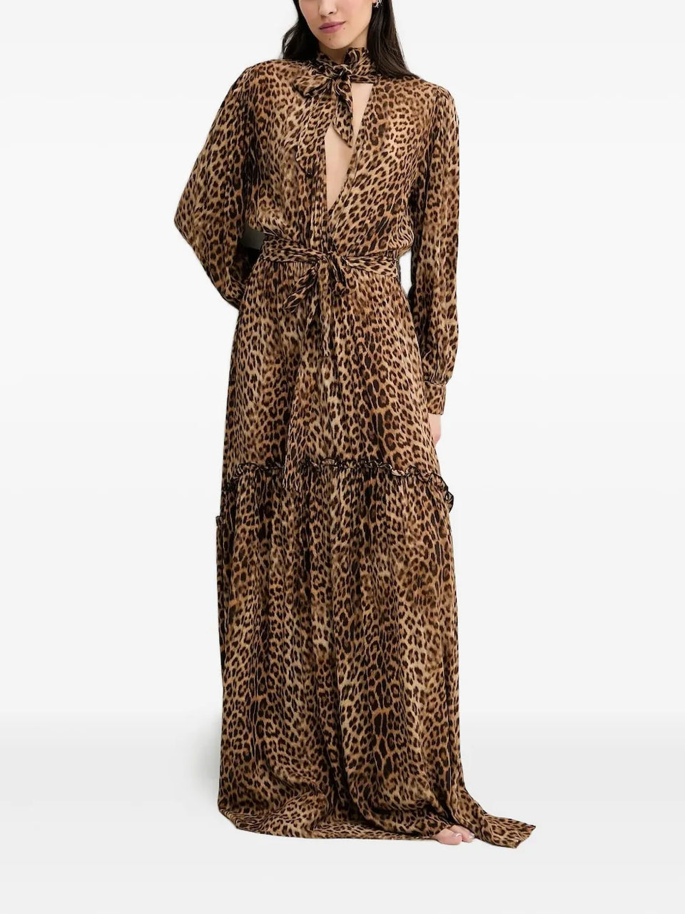 leopard-print ruffled maxi dress