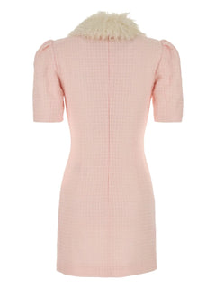 button-up dress with faux fur collar