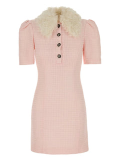button-up dress with faux fur collar