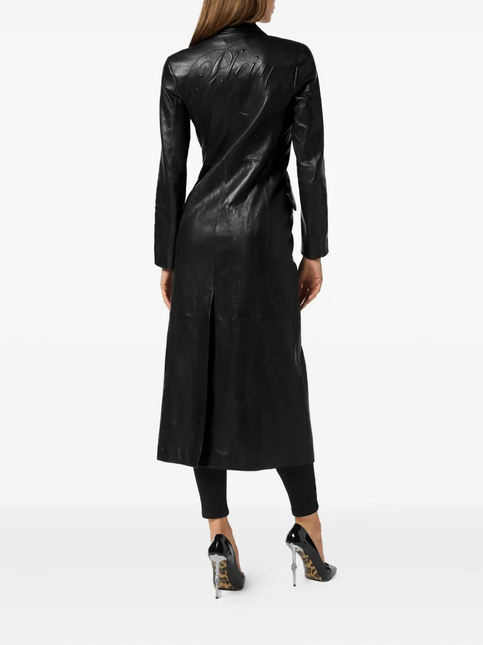 double-breasted leather coat