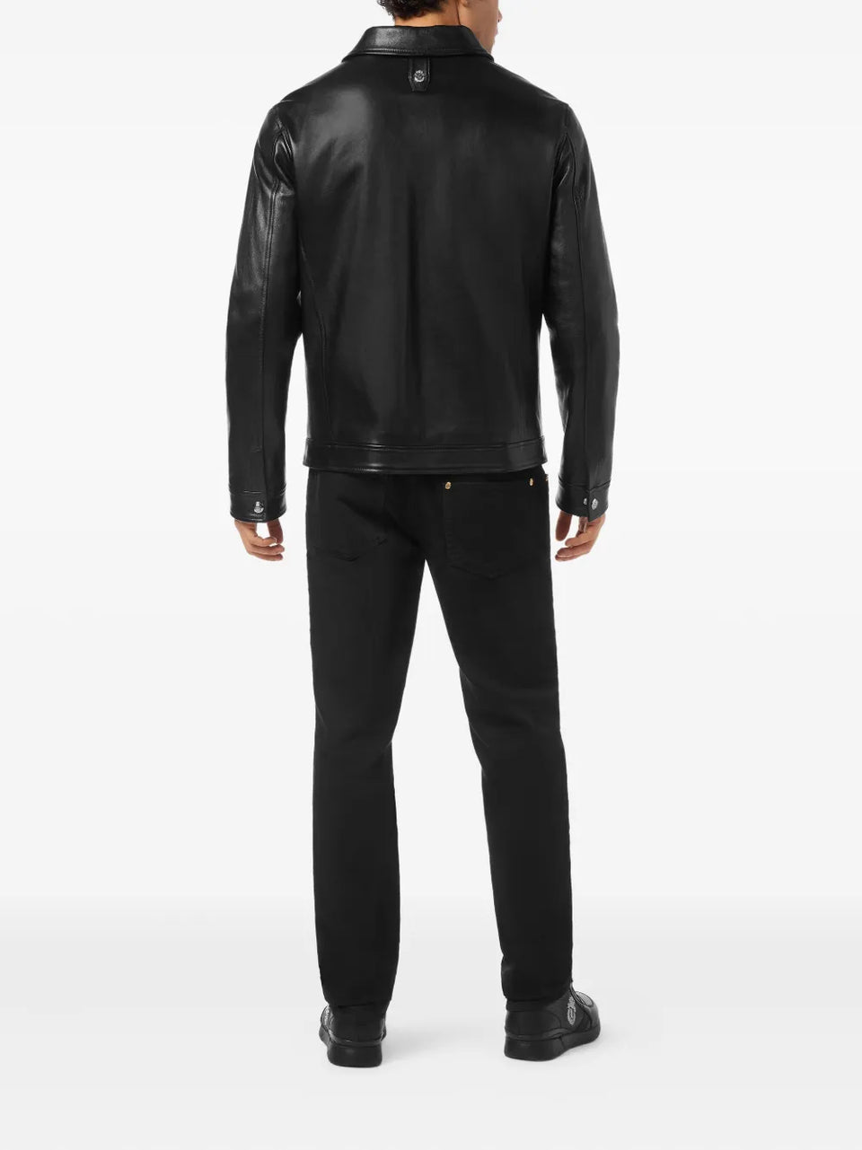 embroidered-logo leather jacket