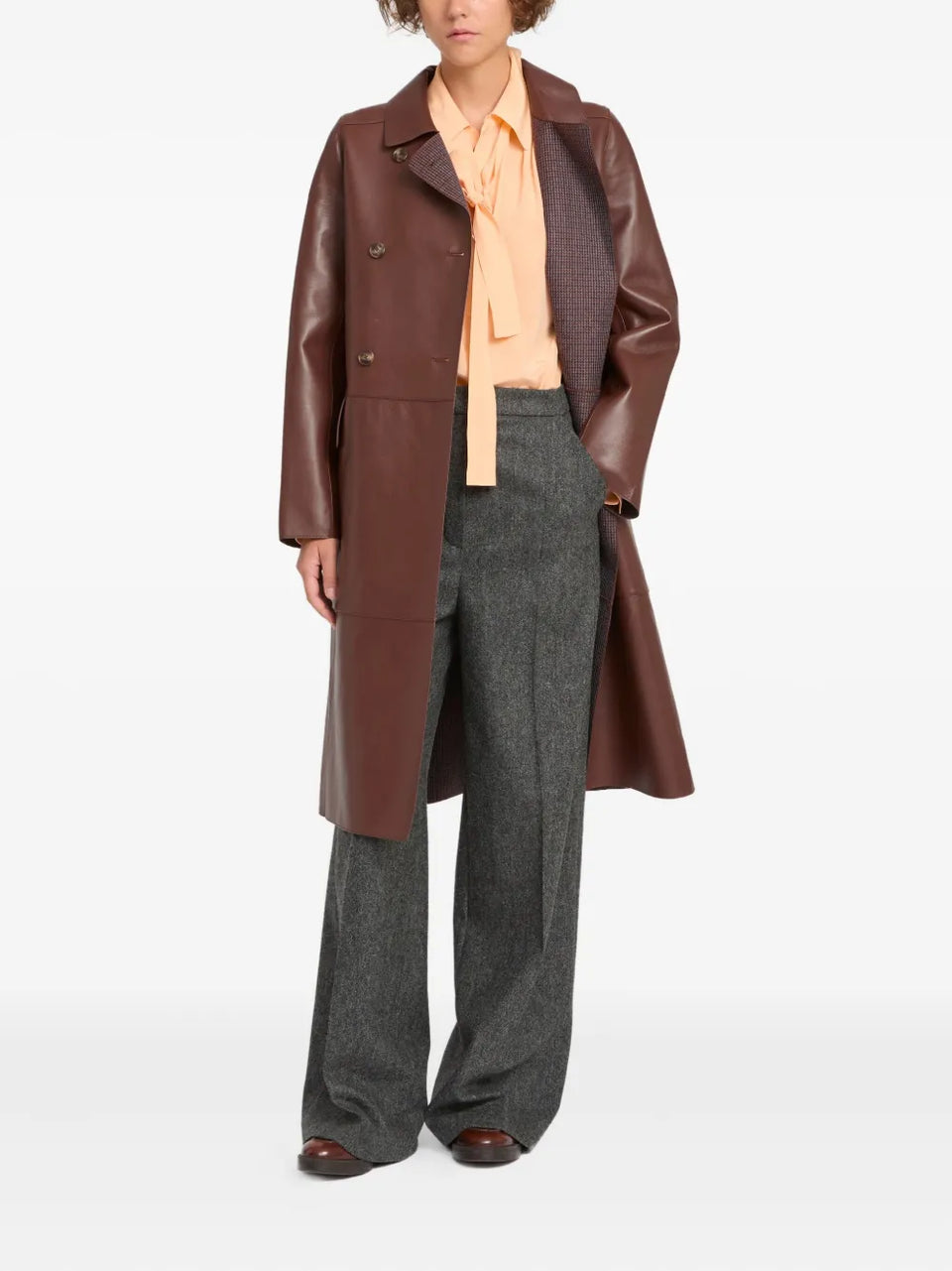 double-breasted leather coat