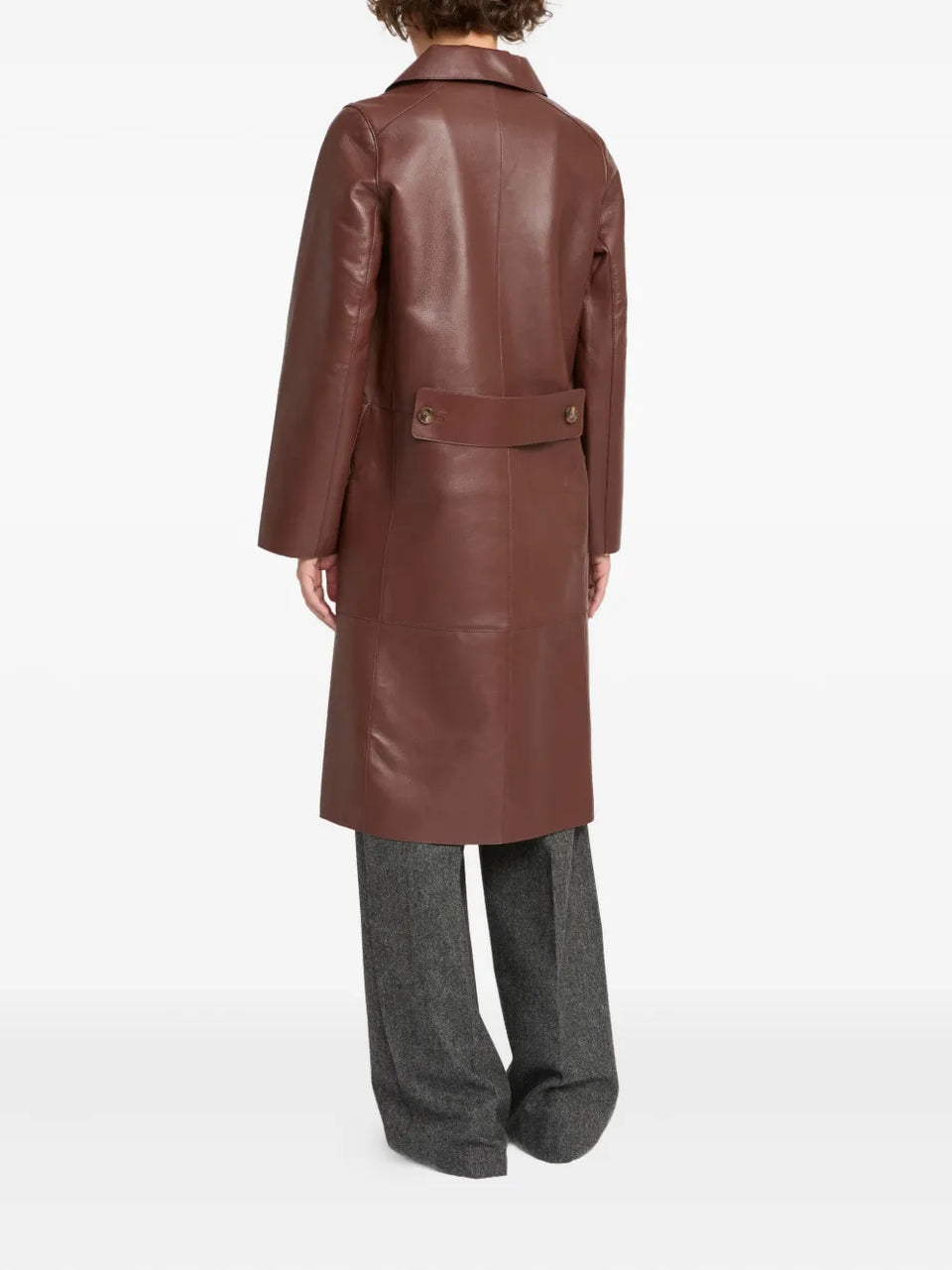 double-breasted leather coat