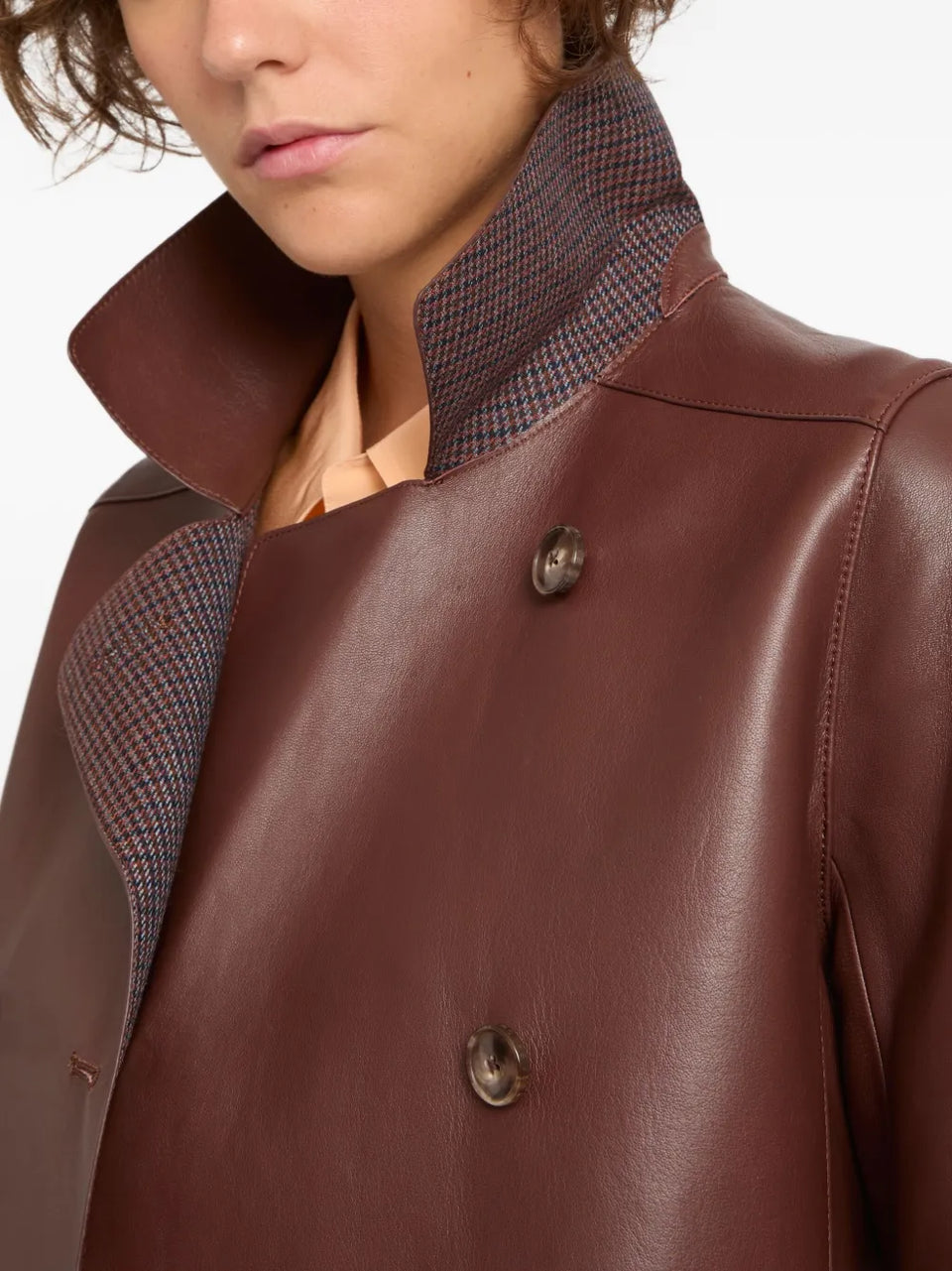 double-breasted leather coat