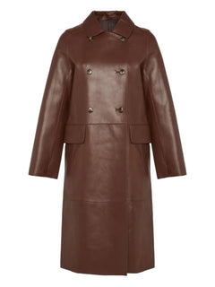 double-breasted leather coat