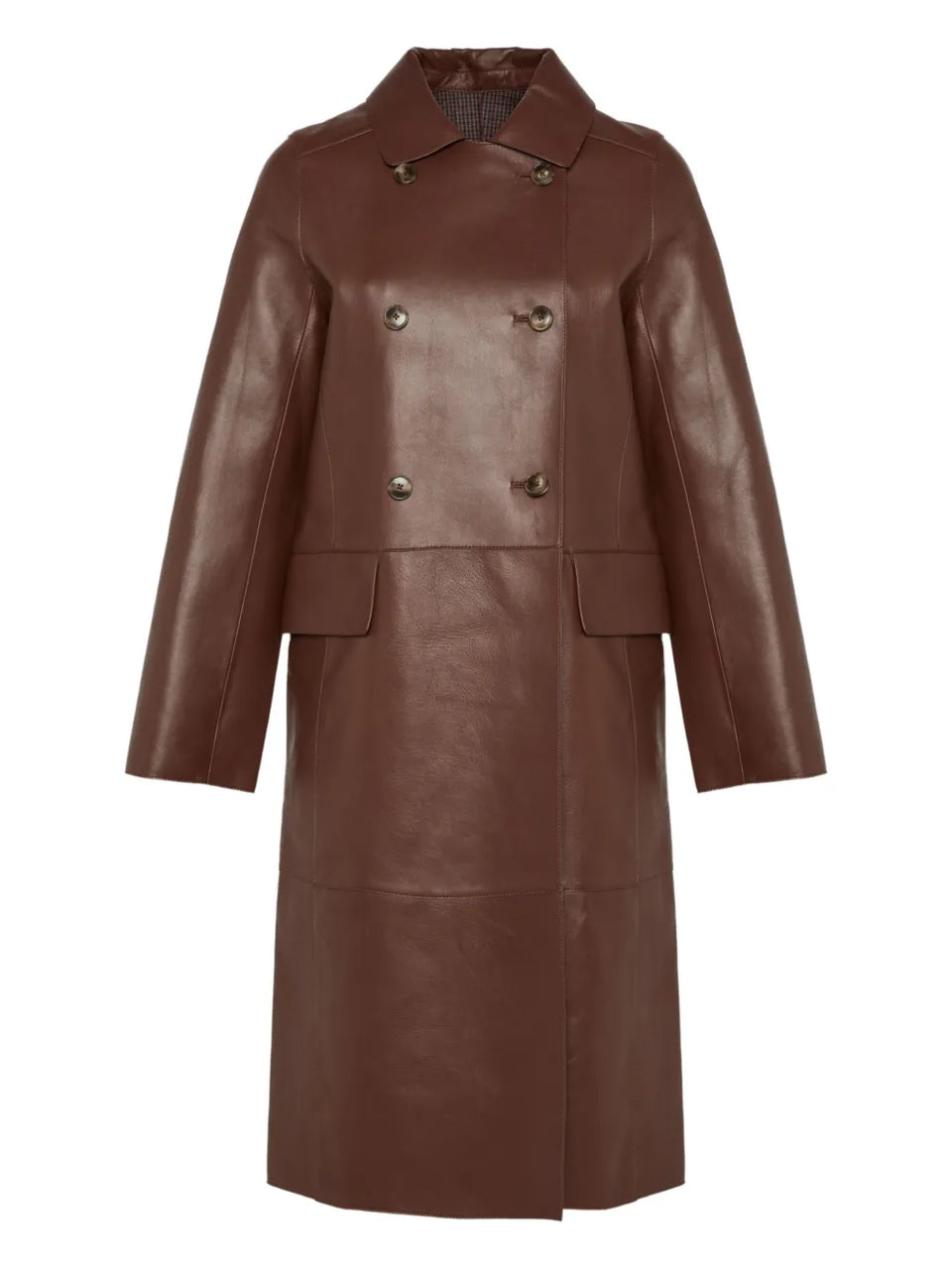double-breasted leather coat