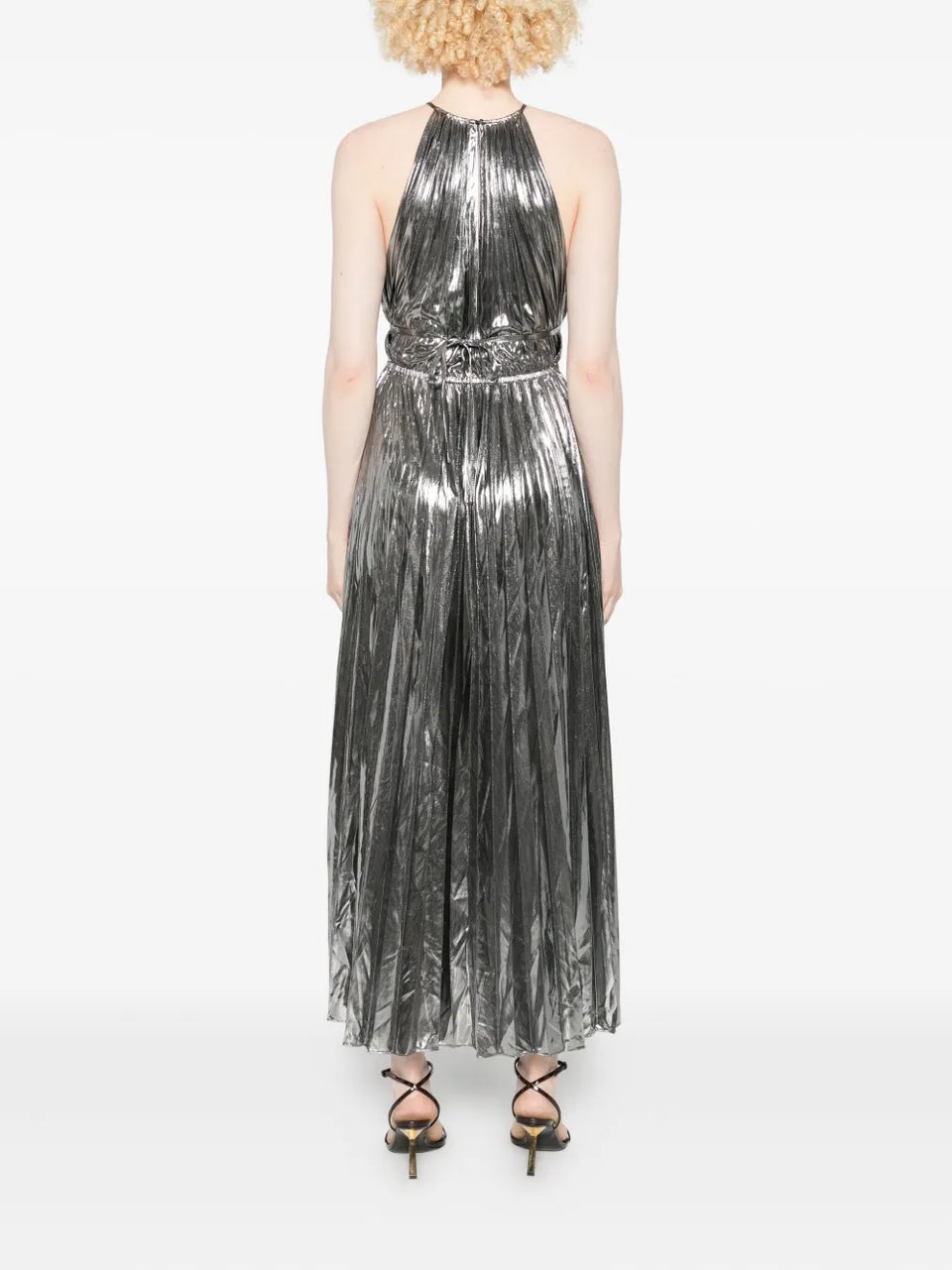 metallic pleated dress