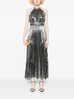 metallic pleated dress