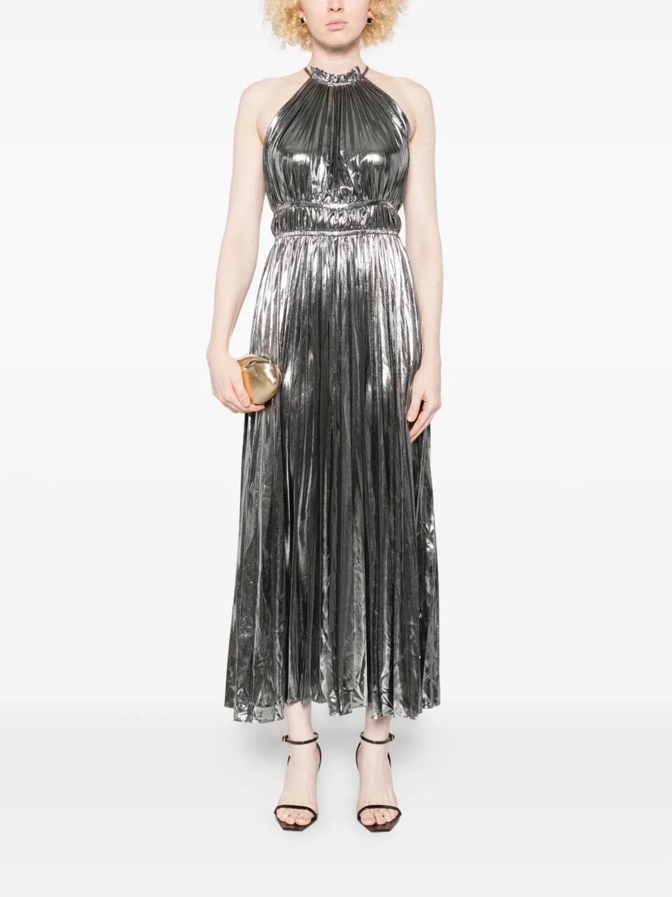 metallic pleated dress
