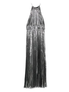 metallic pleated dress