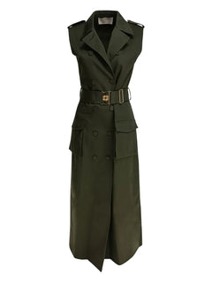belted double-breasted midi dress