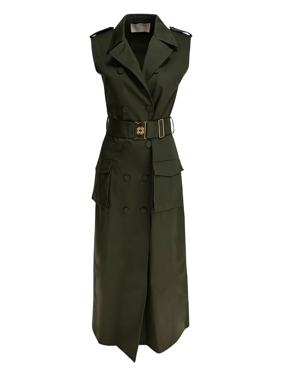 belted double-breasted midi dress