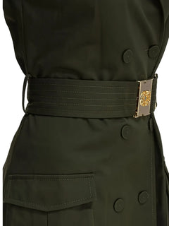belted double-breasted midi dress
