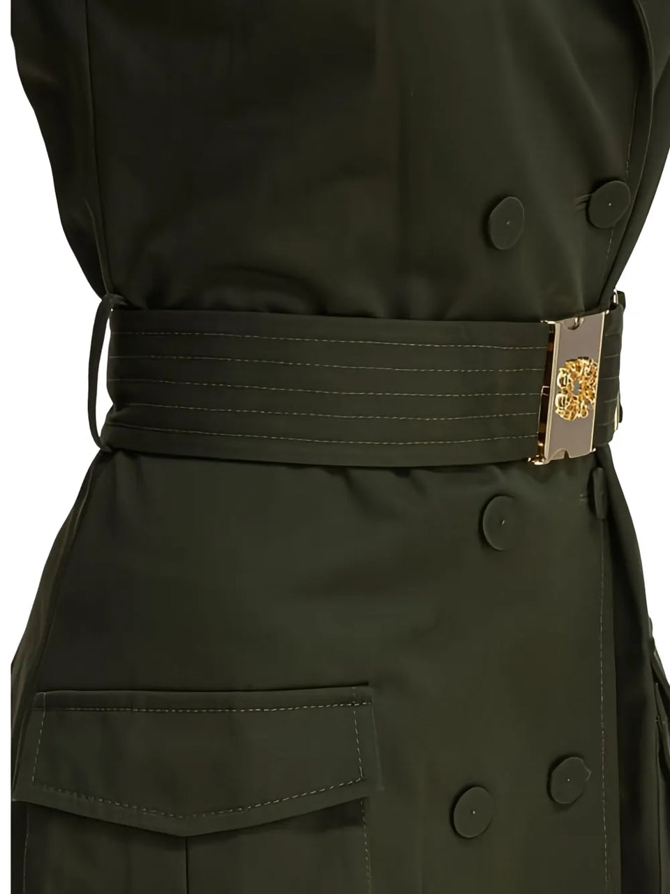 belted double-breasted midi dress