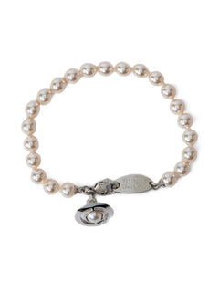 Orb-plaque pearl bracelet