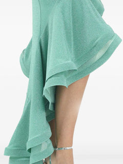 asymmetrical halterneck ruffled dress