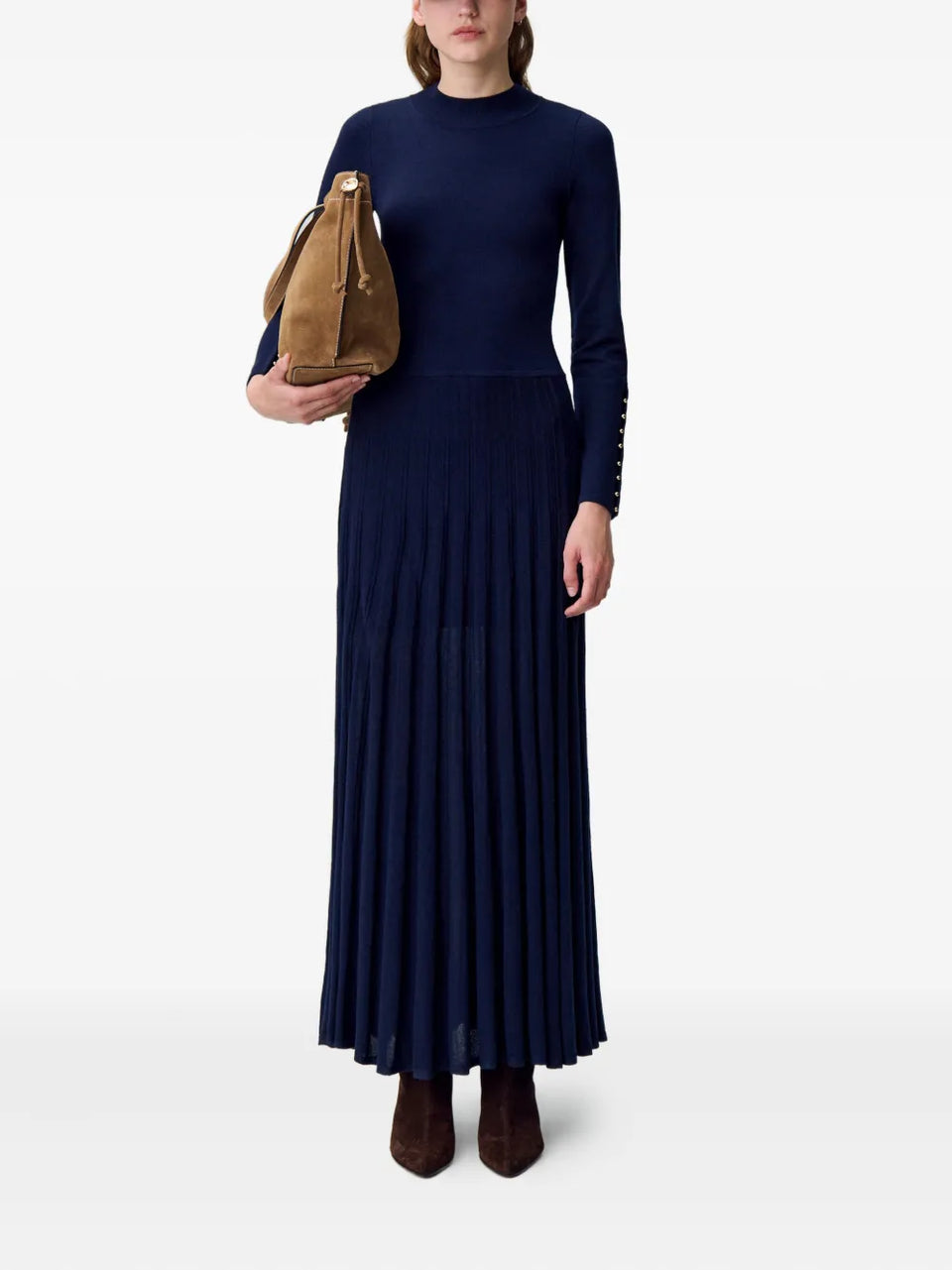 pleated-cuff knitted dress
