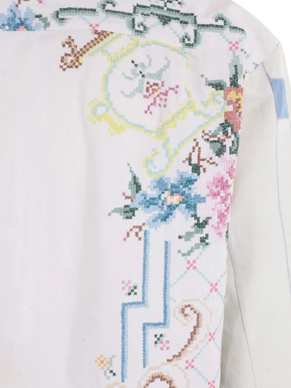 floral-embroidery linen shirt