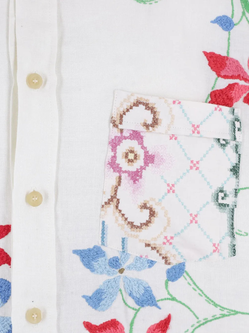 floral-embroidery linen shirt