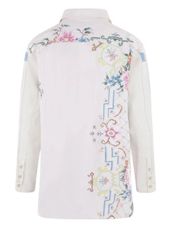 floral-embroidery linen shirt