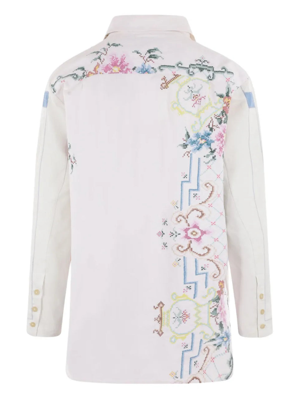 floral-embroidery linen shirt