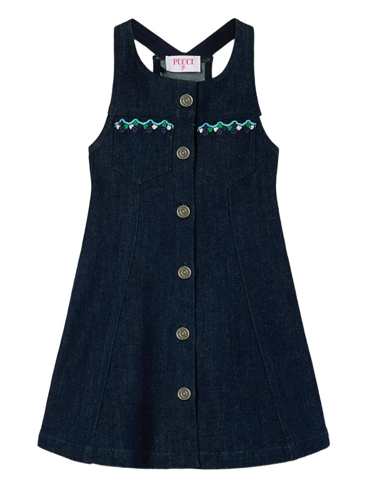 embroidered pocket denim dress