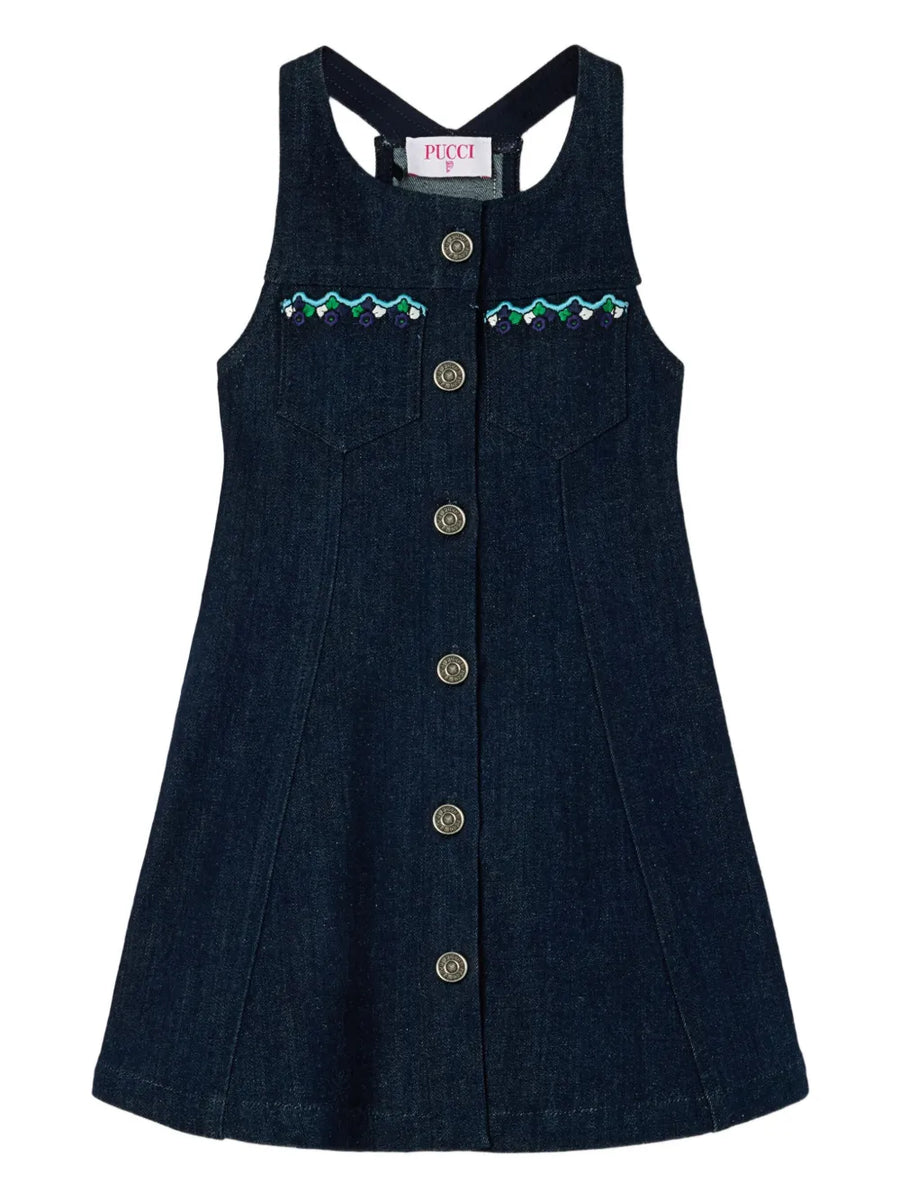 embroidered pocket denim dress