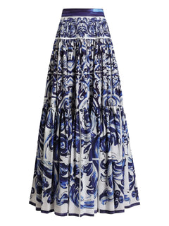 Majolica-print tiered skirt