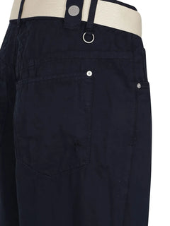belted cotton-linen pants