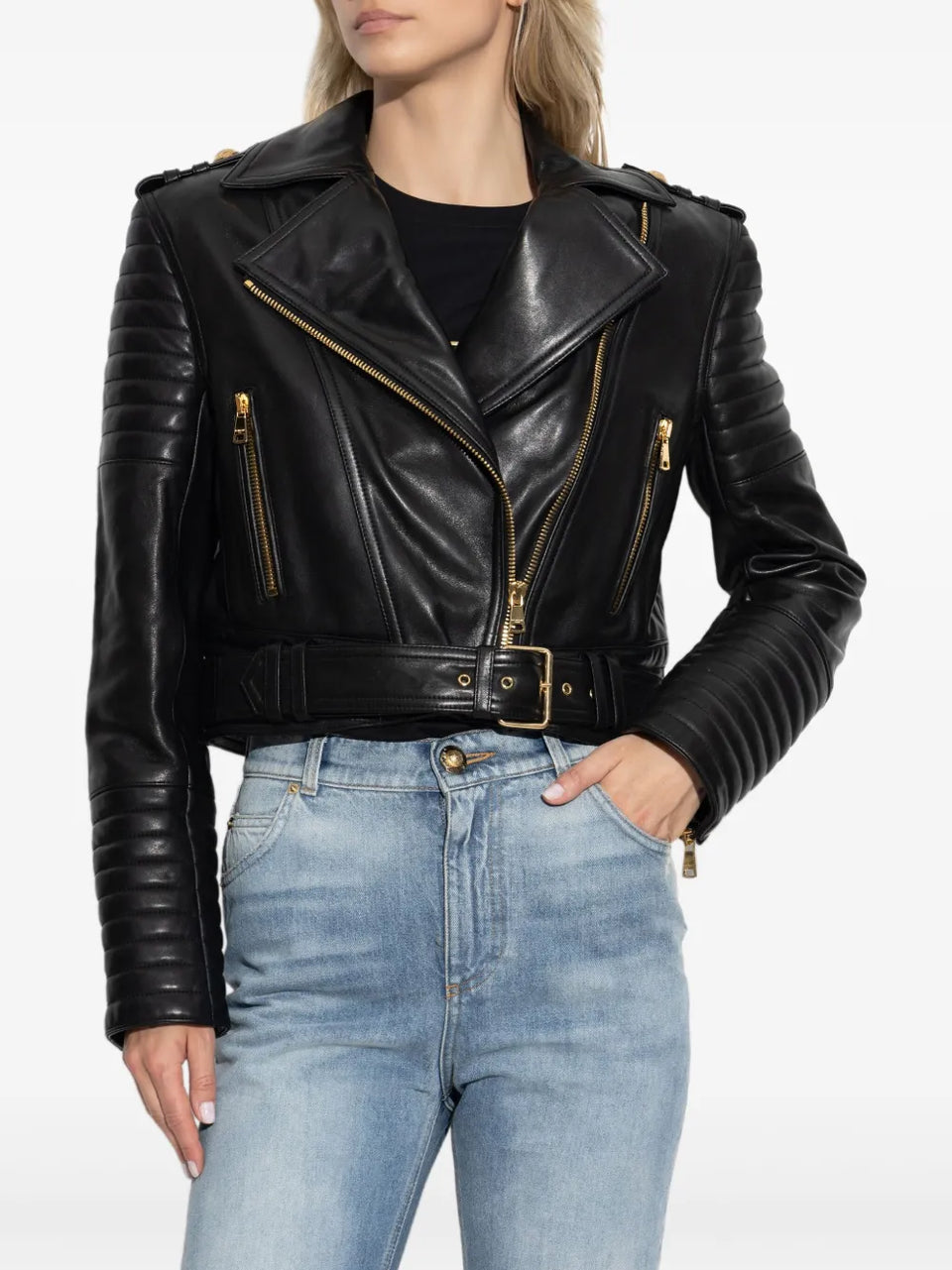 asymmetrical-zip leather jacket