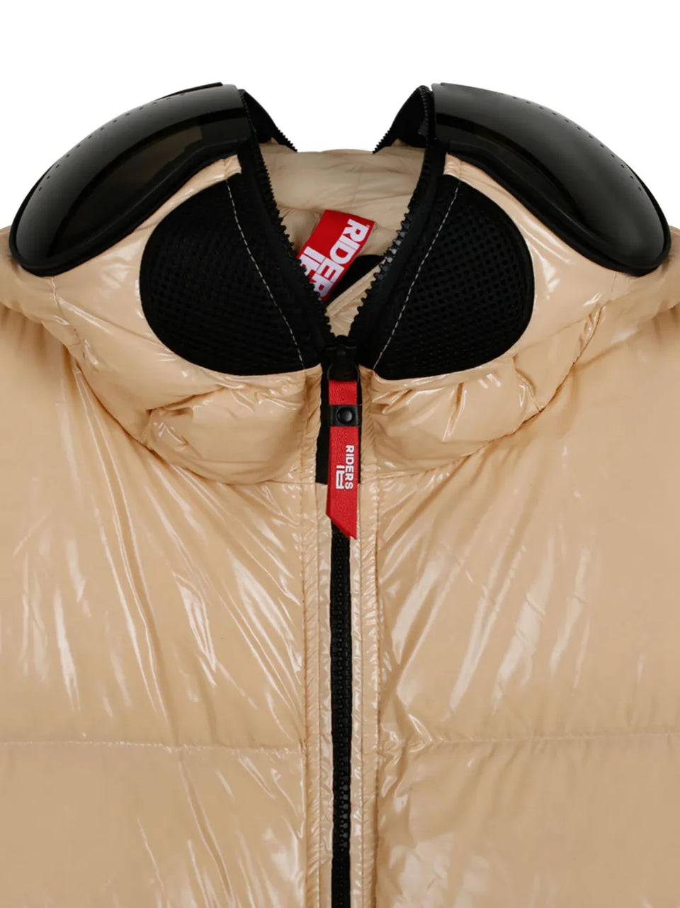 goggle-detail hooded puffer jacket