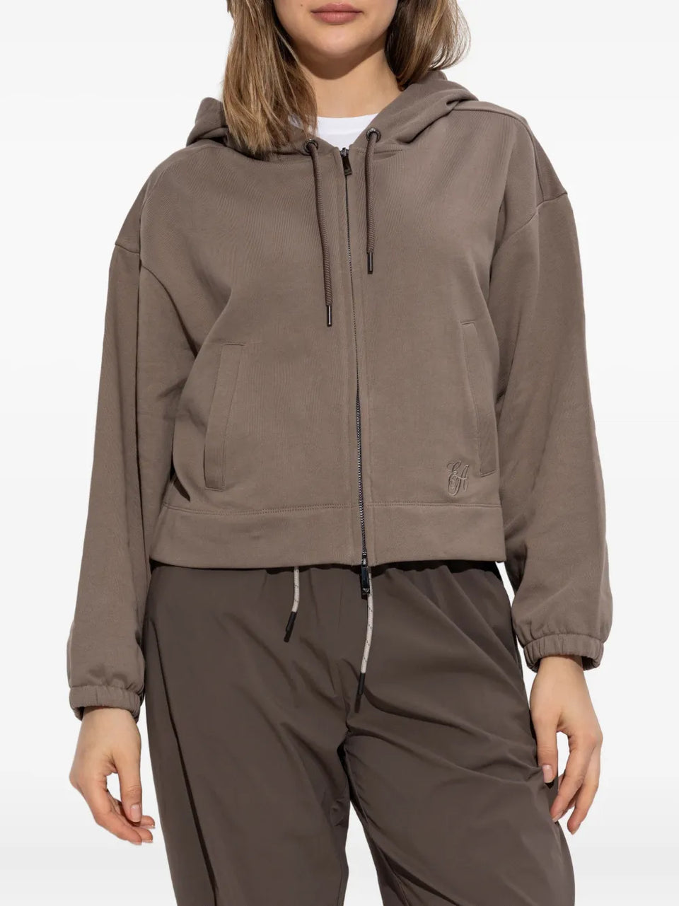 logo-embroidered zip-up Hoodie
