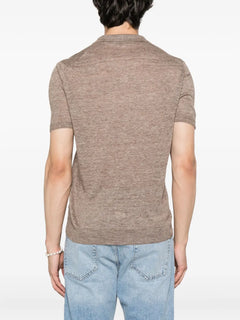 polo-neck linen T-Shirt