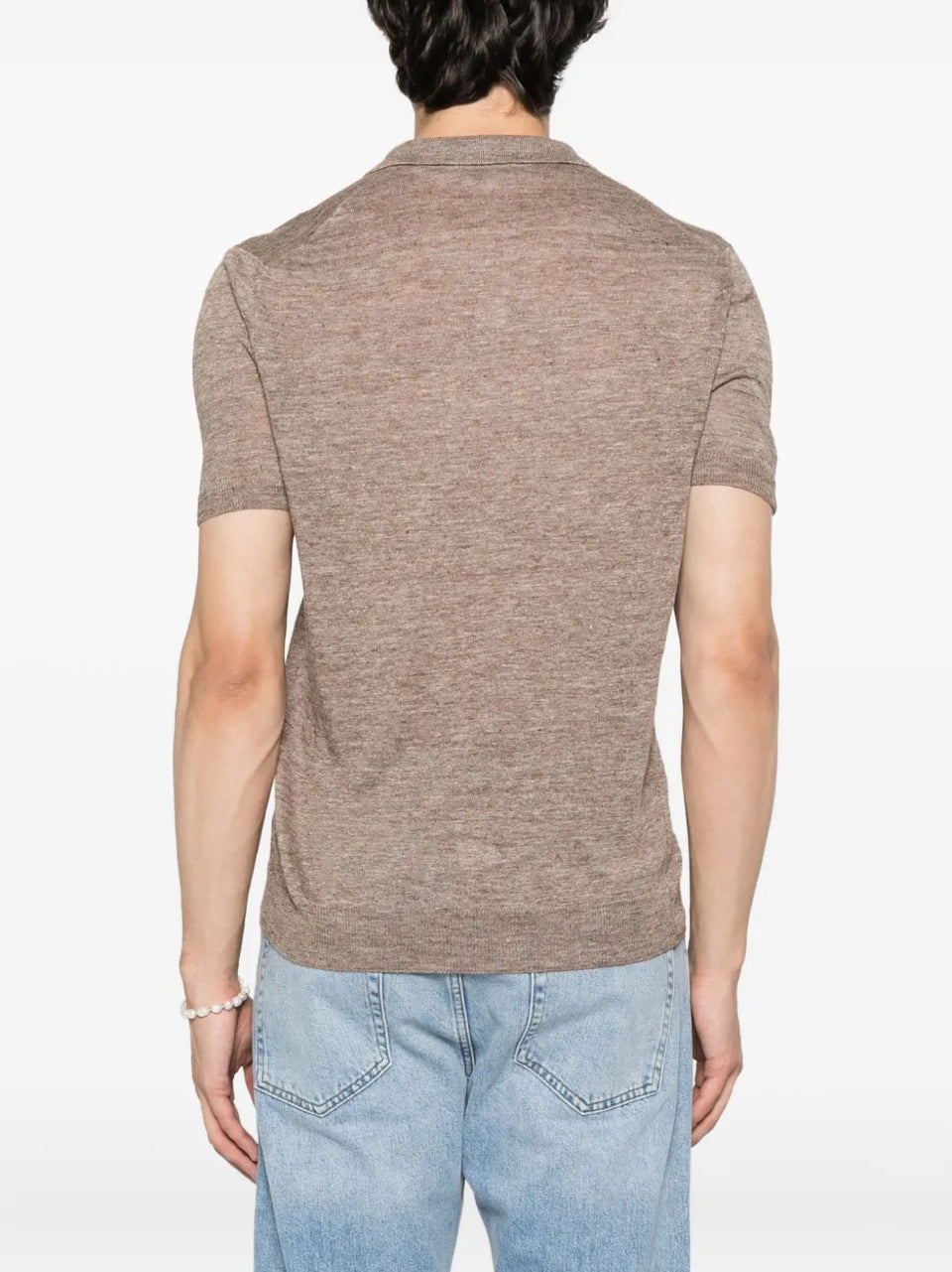 polo-neck linen T-Shirt