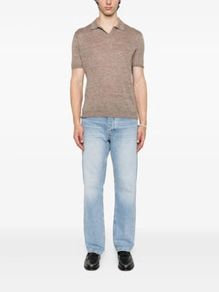polo-neck linen T-Shirt