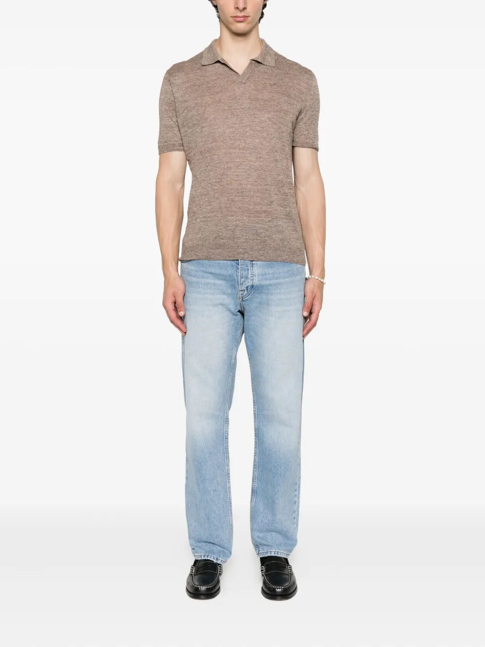 polo-neck linen T-Shirt