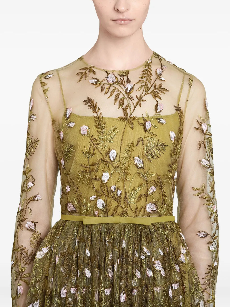 embroidered tulle long dress
