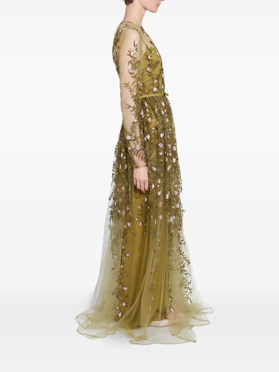 embroidered tulle long dress