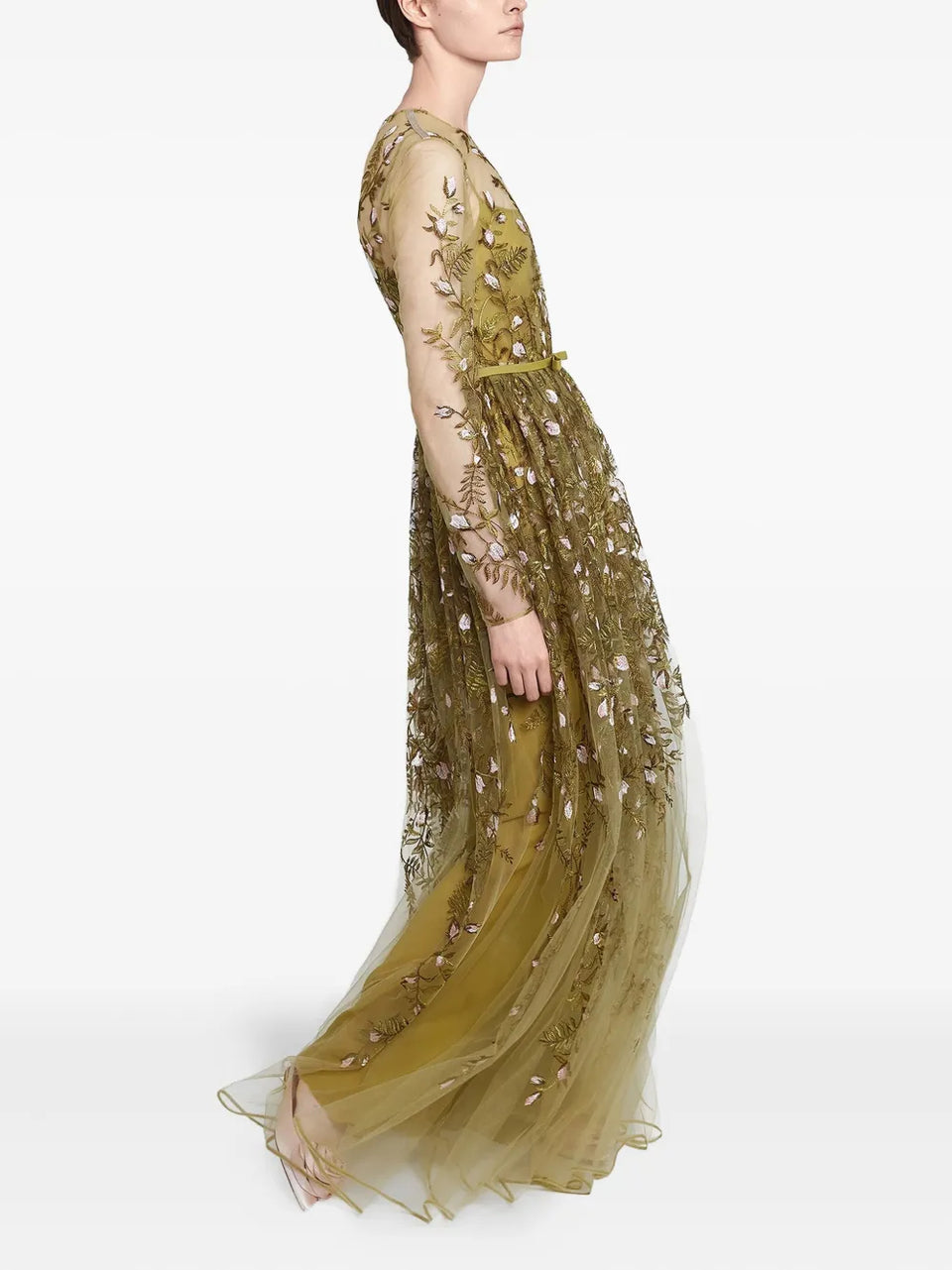 embroidered tulle long dress